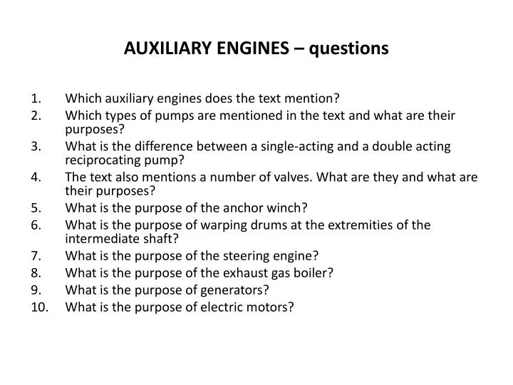 auxiliary engines questions