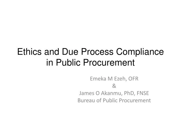 ethics and due process compliance in public procurement