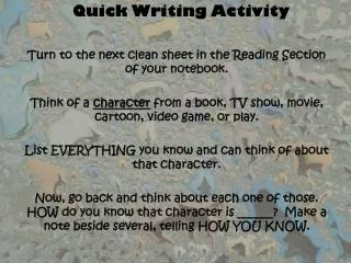 Turn to the next clean sheet in the Reading Section of your notebook.