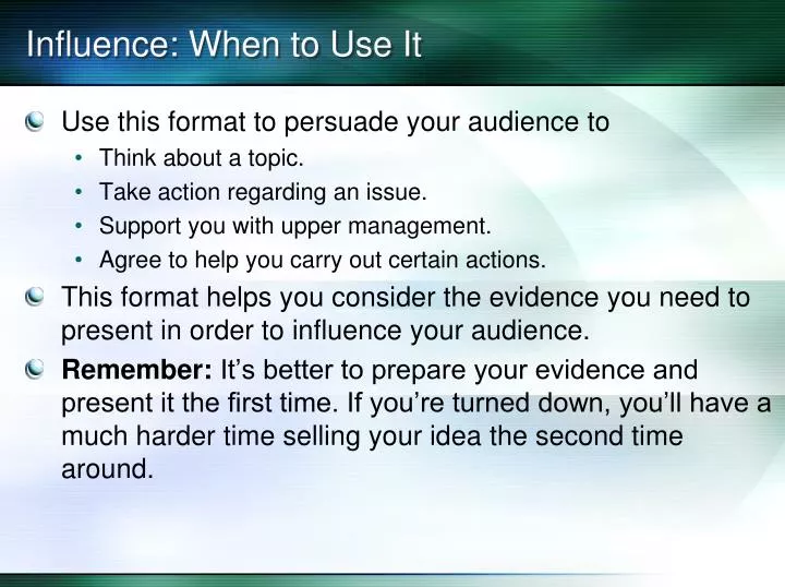 influence when to use it