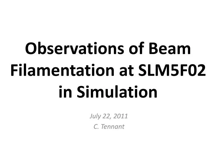 observations of beam filamentation at slm5f02 in simulation