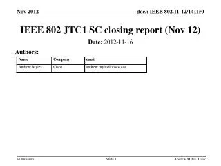 IEEE 802 JTC1 SC closing report (Nov 12)