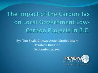The Impact of the Carbon Tax on Local Government Low-Carbon Projects in B.C.