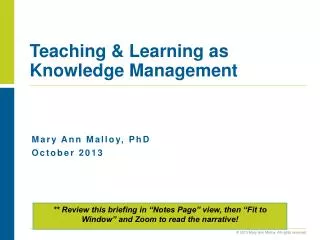Teaching &amp; Learning as Knowledge Management