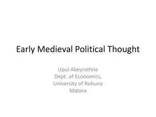 Early Medieval Political Thought