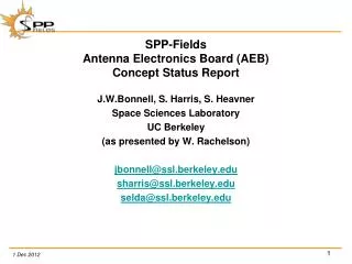SPP-Fields Antenna Electronics Board (AEB) Concept Status Report