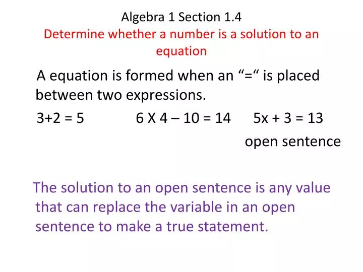 algebra 1 section 1 4 determine whether a number is a solution to an equation