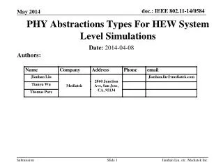 PHY Abstractions Types For HEW System Level Simulations