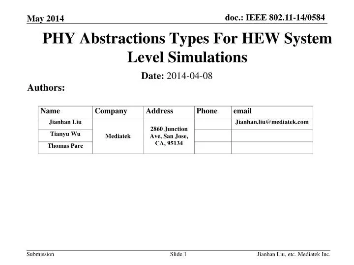 phy abstractions types for hew system level simulations