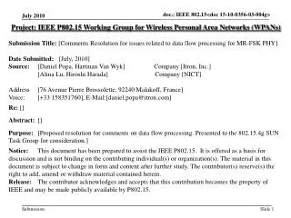 Project: IEEE P802.15 Working Group for Wireless Personal Area Networks (WPANs)