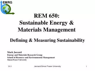 REM 650 : Sustainable Energy &amp; Materials Management