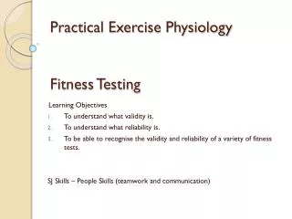 Practical Exercise Physiology Fitness Testing