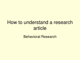 How to understand a research article