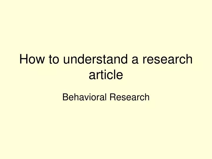 how to understand a research article