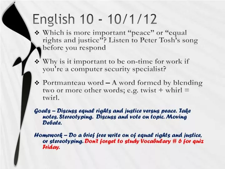 PPT - English 10 - 10/1/12 PowerPoint Presentation, free