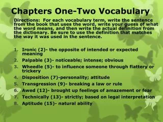 Chapters One-Two Vocabulary