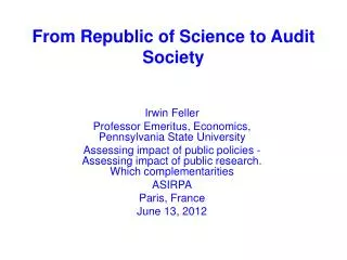 From Republic of Science to Audit Society