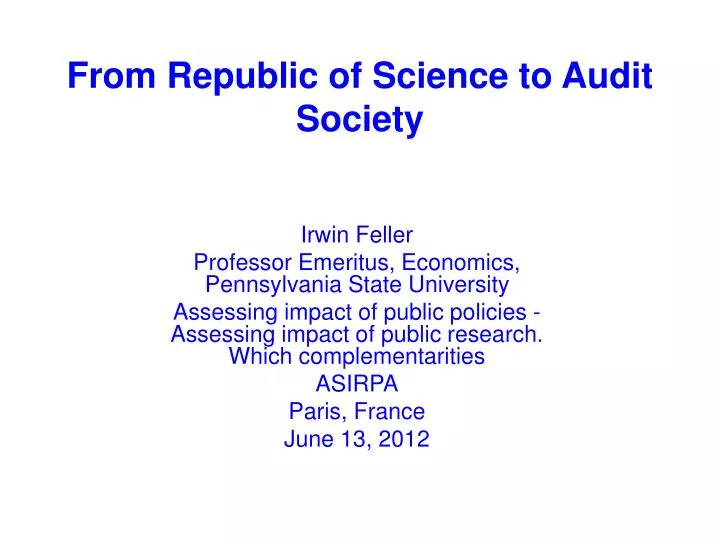 from republic of science to audit society