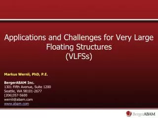 Applications and Challenges for Very Large Floating Structures (VLFSs)
