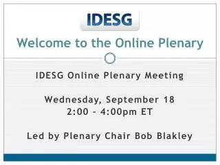 Welcome to the Online Plenary