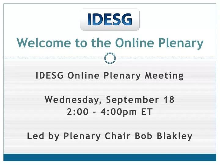 welcome to the online plenary