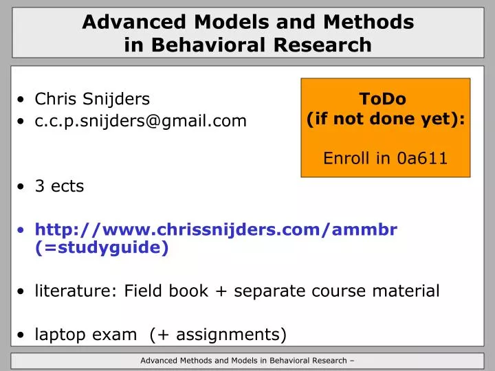 advanced models and methods in behavioral research