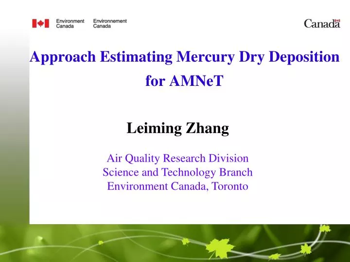 approach estimating mercury dry deposition for amnet