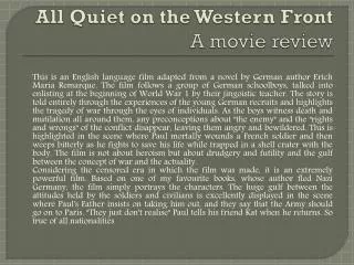 All Quiet on the Western Front A movie review