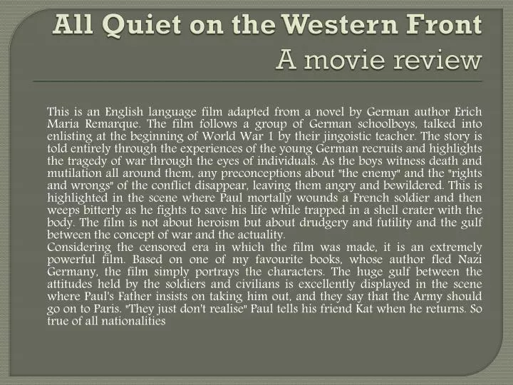 all quiet on the western front a movie review