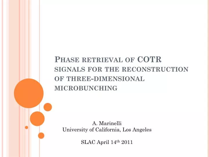 phase retrieval of cotr signals for the reconstruction of three dimensional microbunching