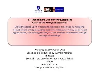 ICT-Enabled Rural Community Development Australia and Malaysia Experiences