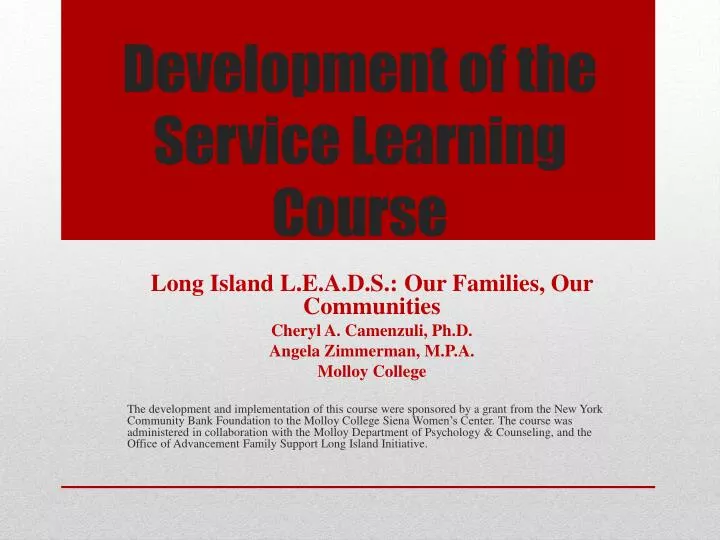 development of the service learning course