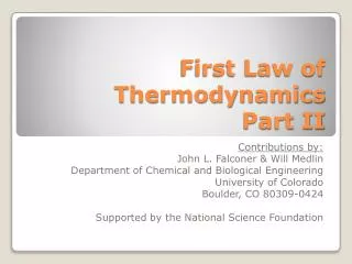 First Law of Thermodynamics Part II