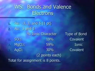 WS: Bonds and Valence Electrons