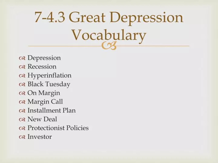 7 4 3 great depression vocabulary