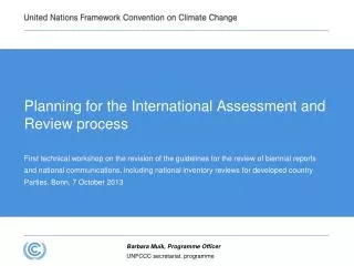 Planning for the International Assessment and Review process