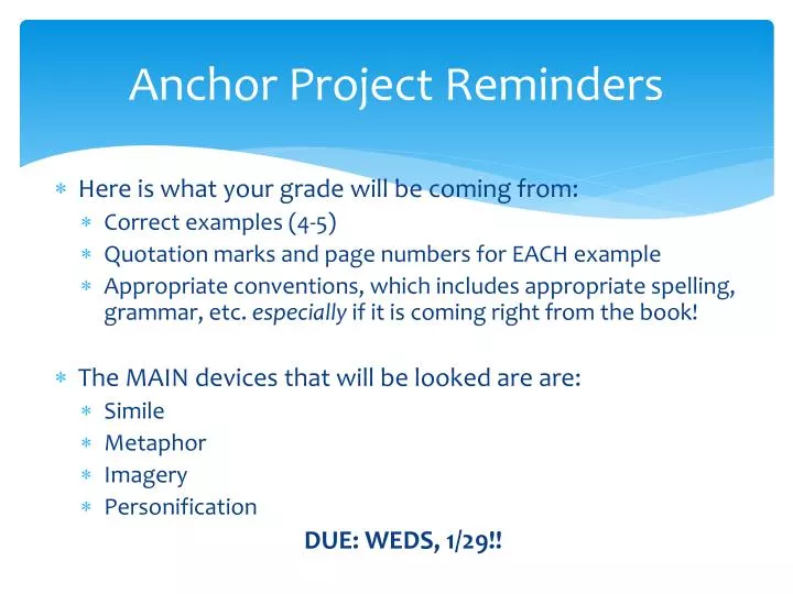 anchor project reminders