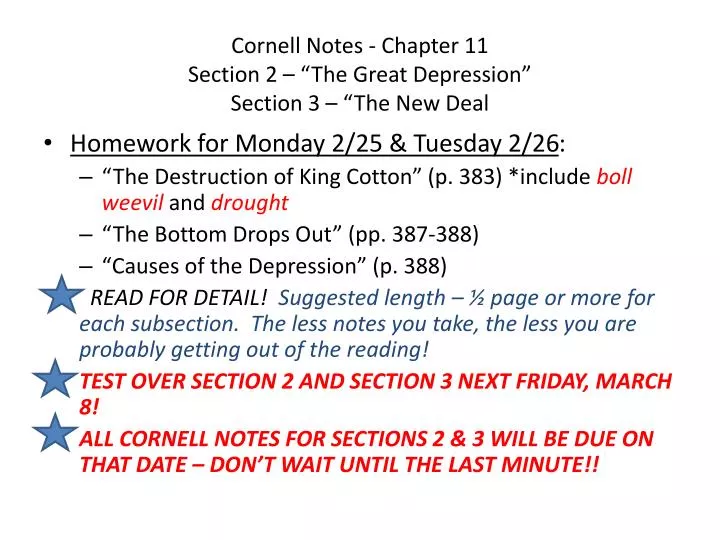 cornell notes chapter 11 section 2 the great depression section 3 the new deal
