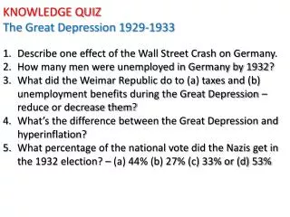 KNOWLEDGE QUIZ The Great Depression 1929-1933