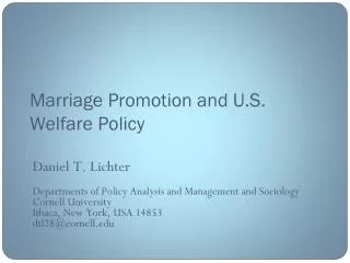 Marriage Promotion and U.S. Welfare Policy