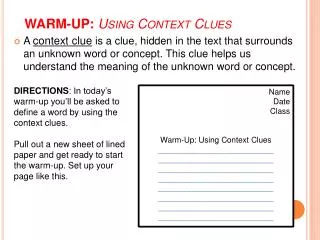 WARM-UP: Using Context Clues