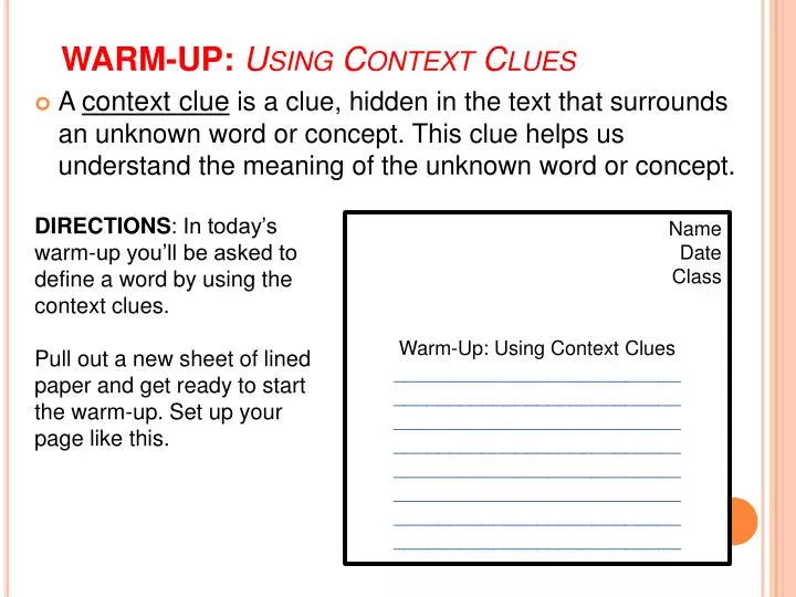 warm up using context clues
