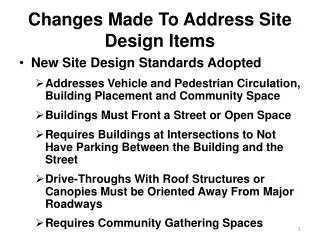 Changes Made To Address Site Design Items