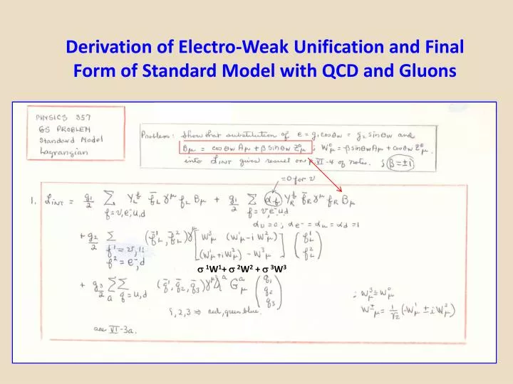 derivation of electro weak unification and final form of standard model with qcd and gluons
