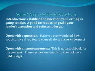 Some Ways to Write Introductions