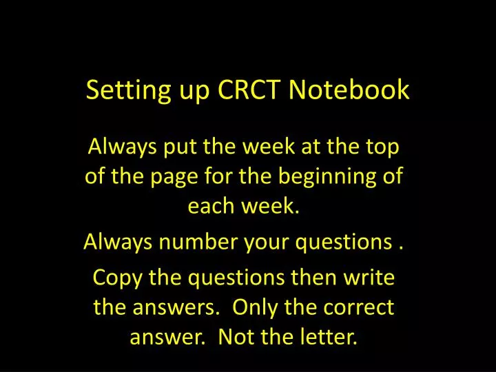 setting up crct notebook