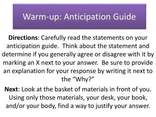 Warm-up: Anticipation Guide