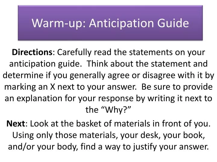 warm up anticipation guide