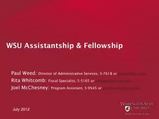 WSU Assistantship &amp; Fellowship