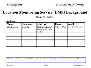 Location Monitoring Service (LMS) Background